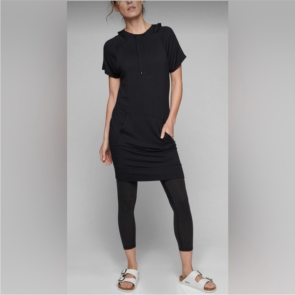 Athleta Coaster Short Sleeve Hood Sweatshirt Dress - large tall